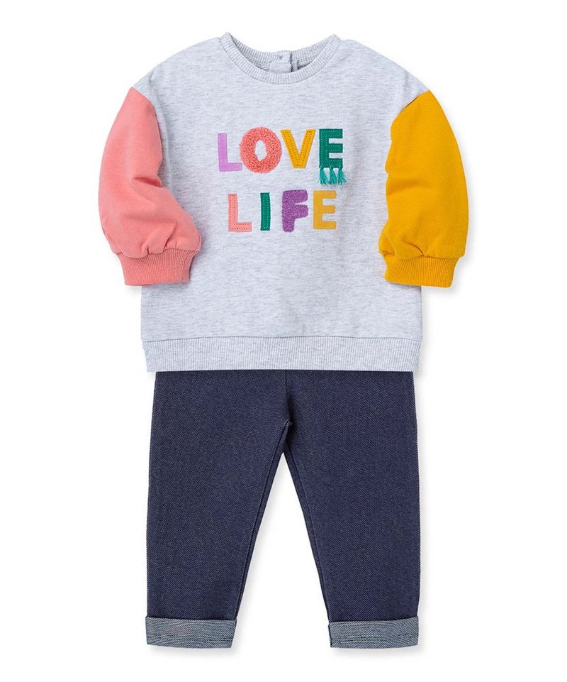 Little Me Gray Color Block 'Love Life' Sweatshirt & Blue Pants