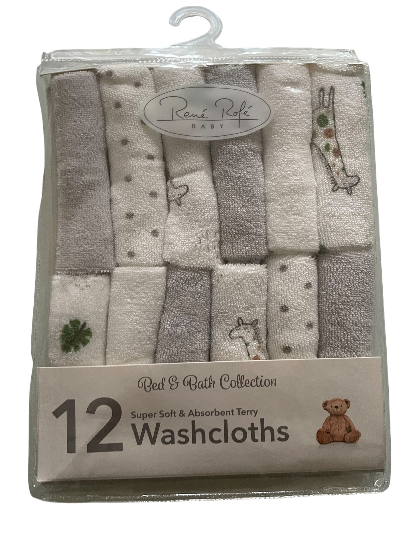 Rene Rofe Grey Giraffe 12 pack wash cloths