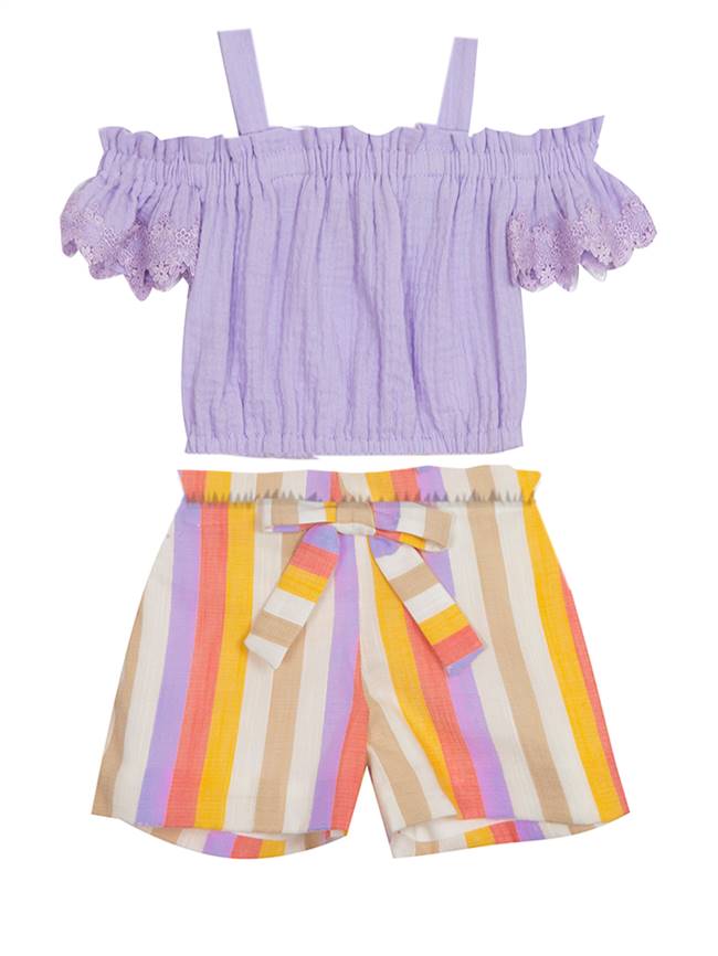Rare Editions Lilac Top and Stripped Shorts
