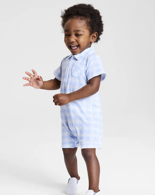First Impressions Blue Plaid Sunsuit