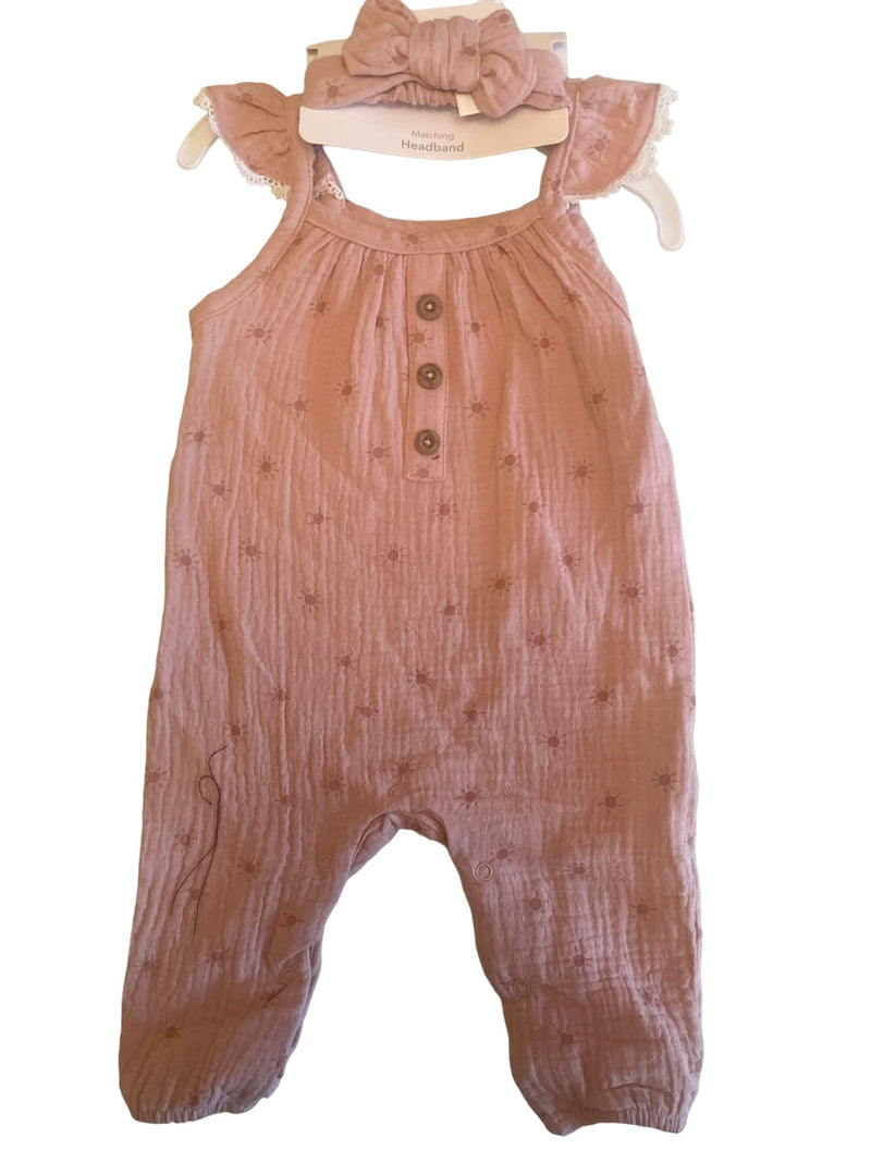 Emily & Oliver Peach Gauze Coverall and Headband