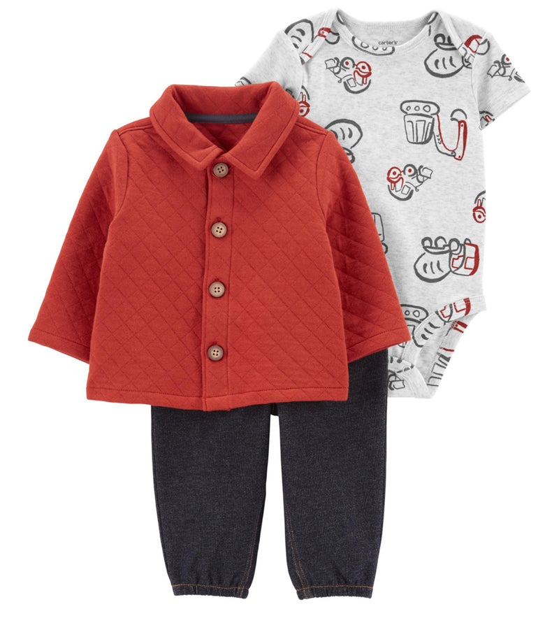 Carters 3 piece quilted orange jacket bodysuits and pants