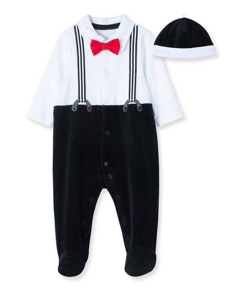 Little Me Black & White Tuxedo Footie & Beanie