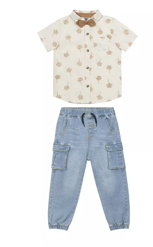 Little Lad 2-Piece Shirt & Denim Pant Set