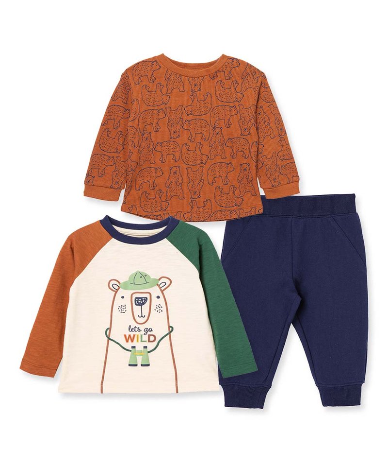 Orange & Green Contrast-Sleeve 'Lets Go Wild' Bear Sweatshirt Set - Infant