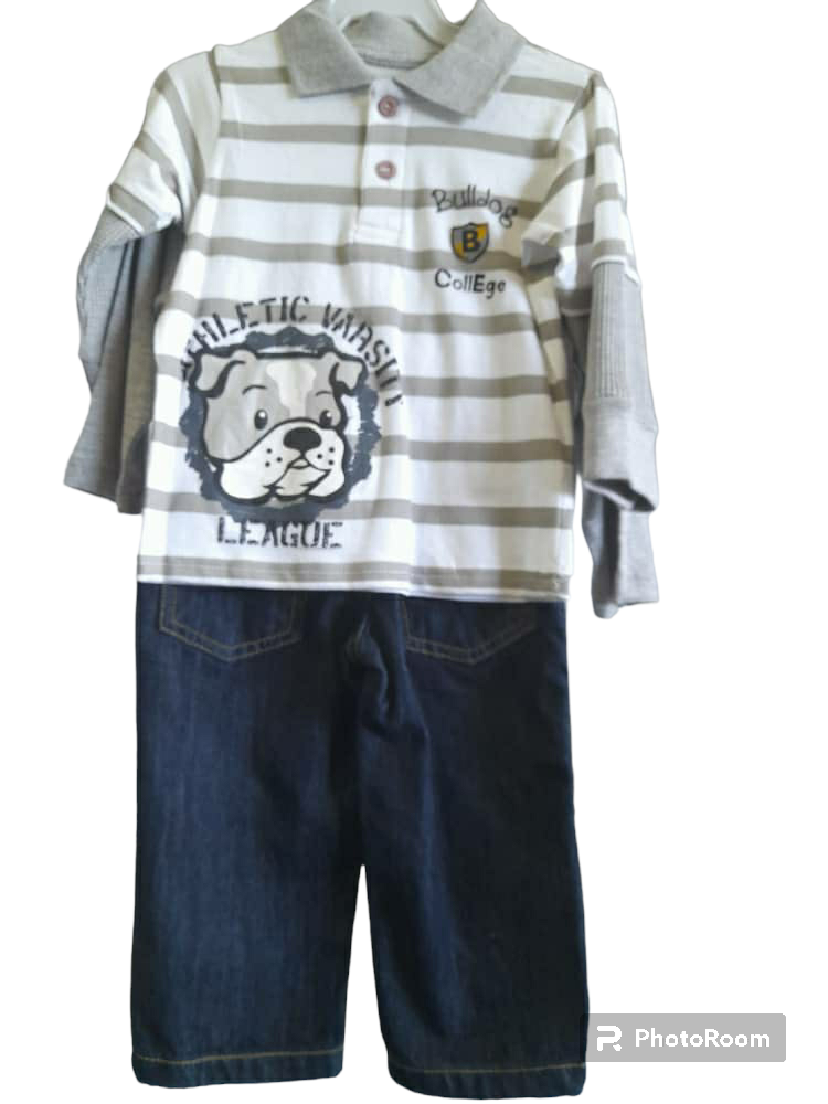 Little Rebel Bulldog College 3 piece Jeans and Tee Set