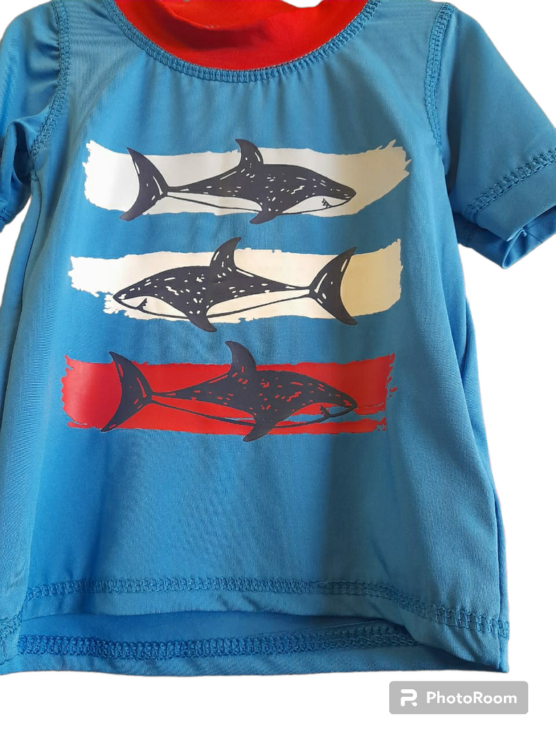 Sweet & Soft Boys Swim Set with Short Sleeve Rash Guard Striped Fish