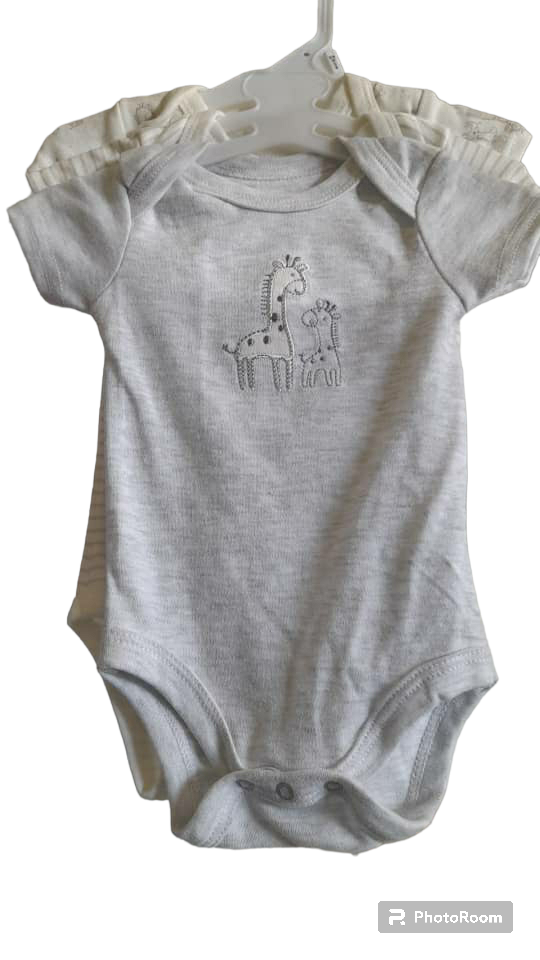 Bon Bebe 3 Pack Grey Giraffe Body suit