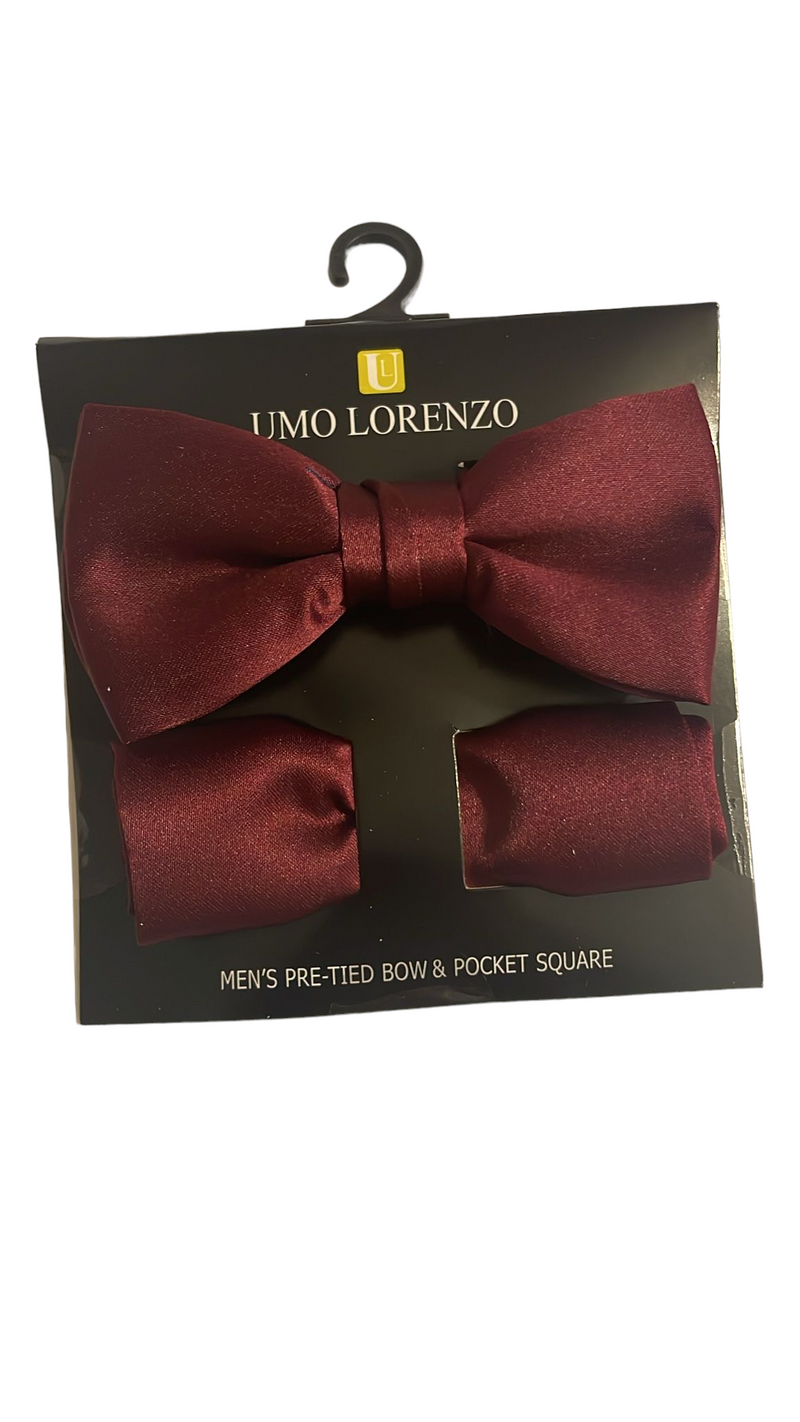 Umo Lorenzo Burgundy bow and pocket square