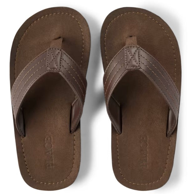 Place Brown Faux Leather Flip Flops