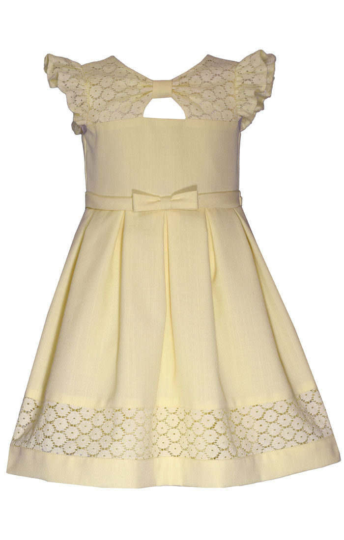 Bonnie Linen & Lace Yellow Flutter Dress