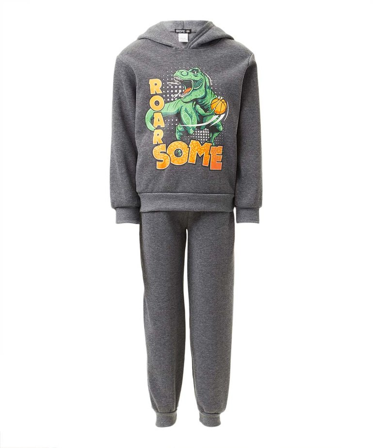 S1OPE Charcoal 'Roar Some' Dinosaur Hoodie & Joggers