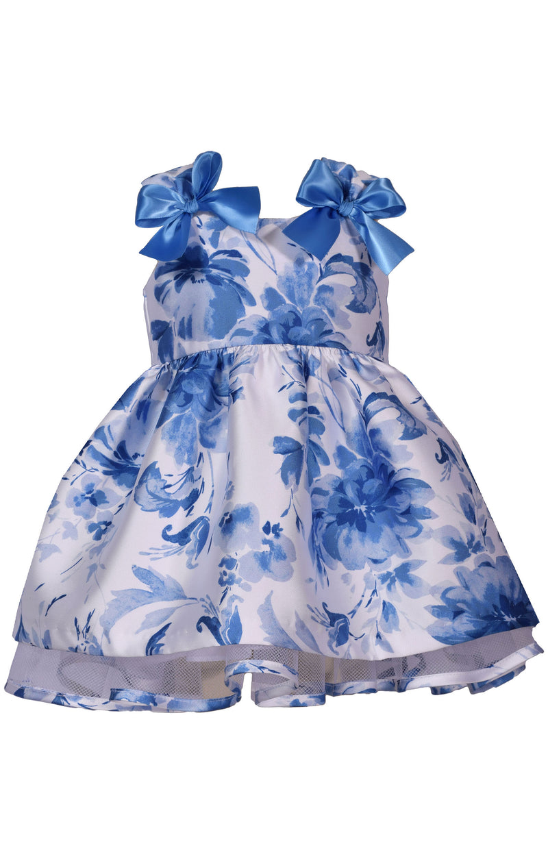 Bonnie Jean blue & white mikado bow shoulder