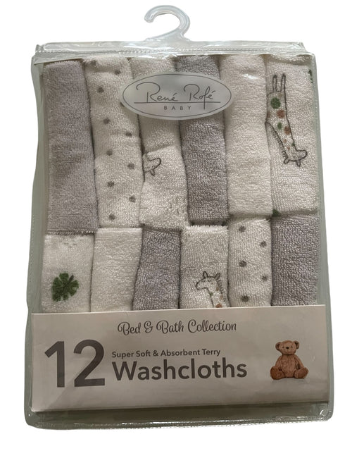 Rene Rofe Grey Giraffe 12 pack wash cloths