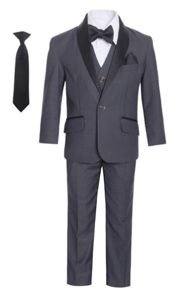 Magen Kids 7 Piece Charcoal Tuxedo Suit