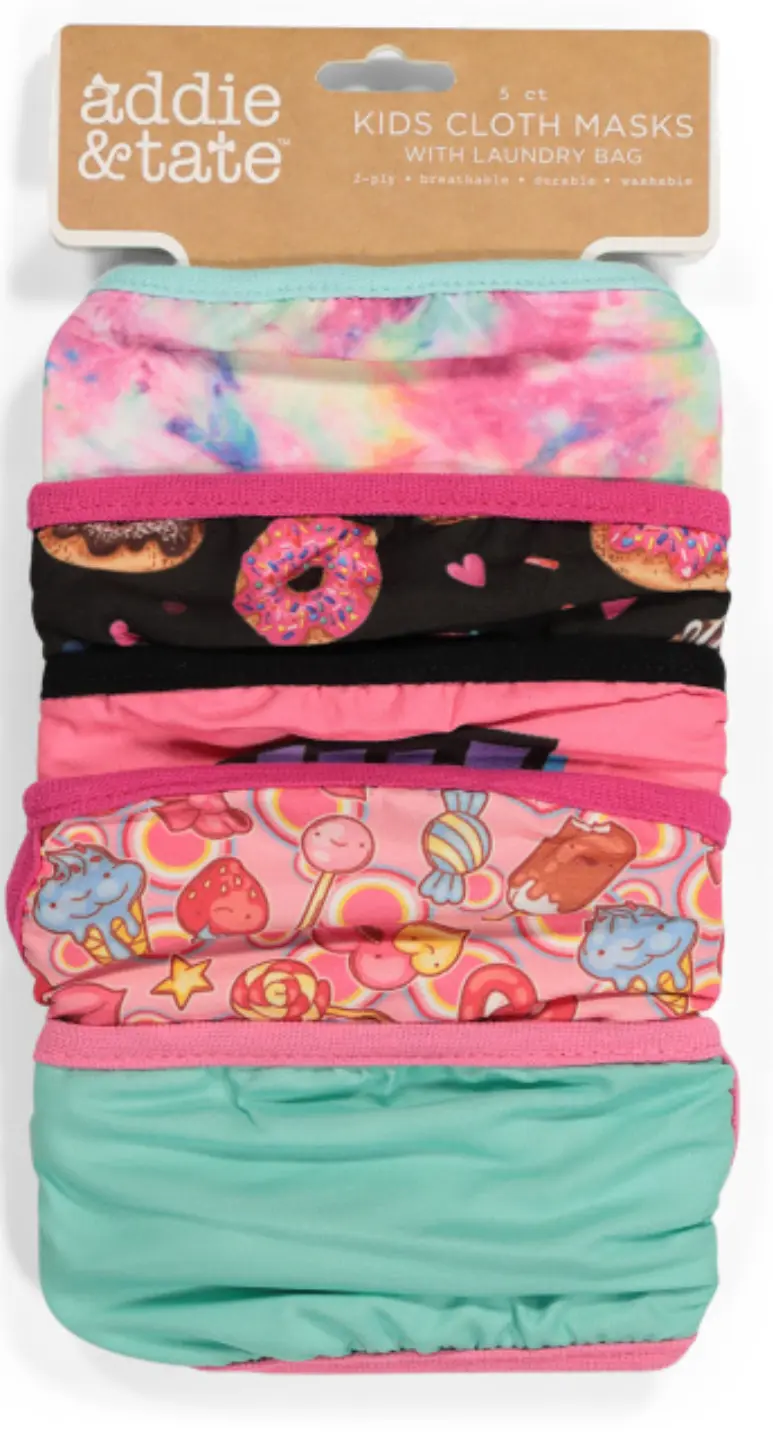 Addie & Tate 5 Pack Face Mask Teal Pink TUDiki