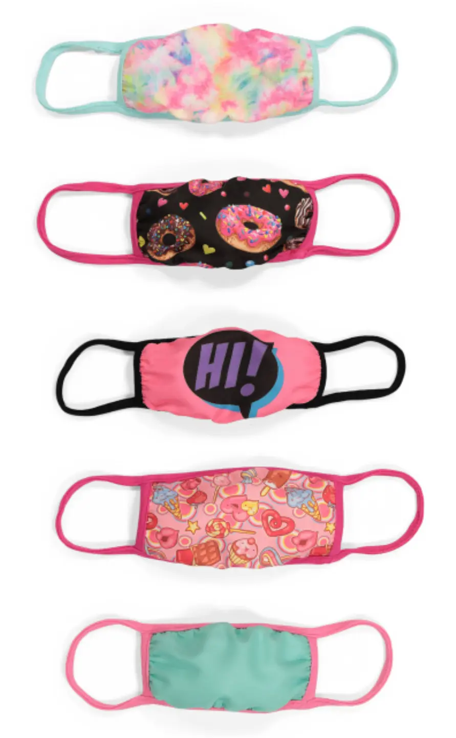 Addie & Tate 5 Pack Face Mask Teal Pink TUDiki