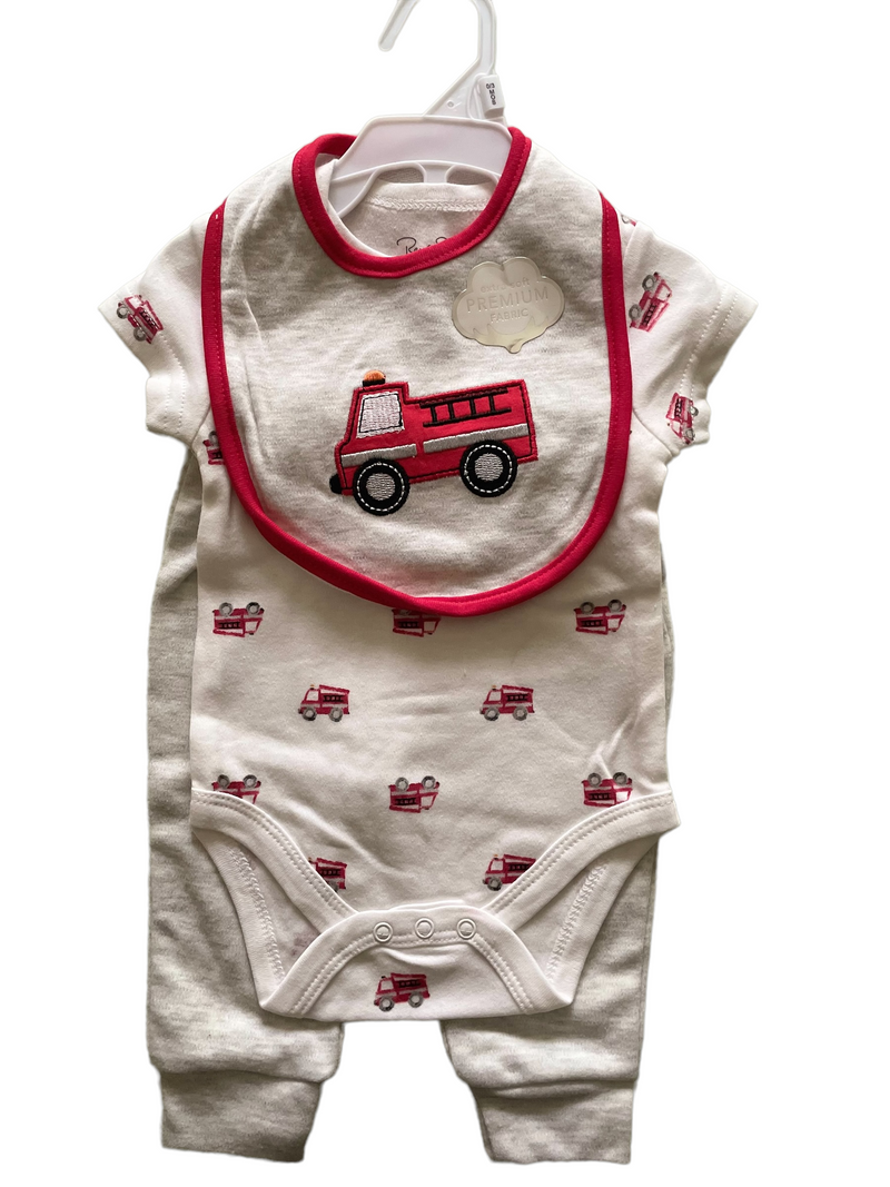 Rene Rofe Fire truck 3 Piece Bodysuit Pant & Bib