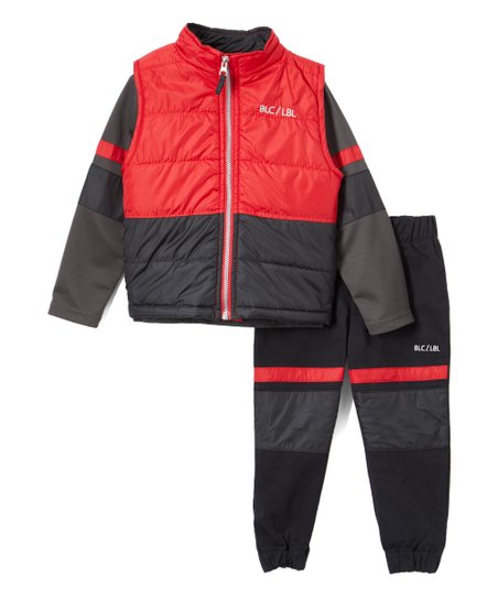 Black Label Red & Black Puffer Vest Set