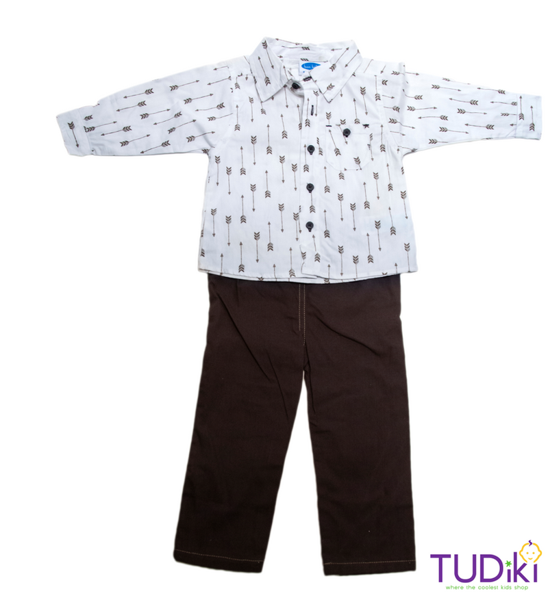 Bon Bebe 2 Piece Grey Trousers with White Arrows Shirt