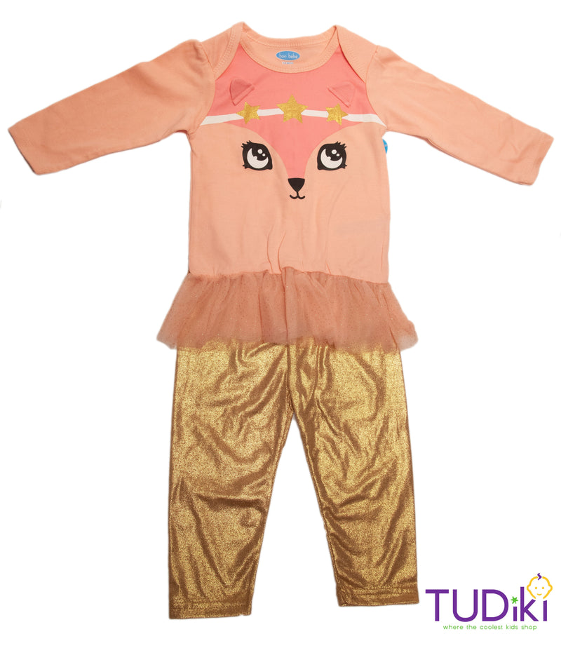 Bon Bebe Infant Shiny Gold leggings & Pink long sleeved Top