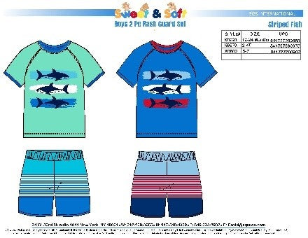 Sweet & Soft Boys Swim Set with Short Sleeve Rash Guard Striped Fish