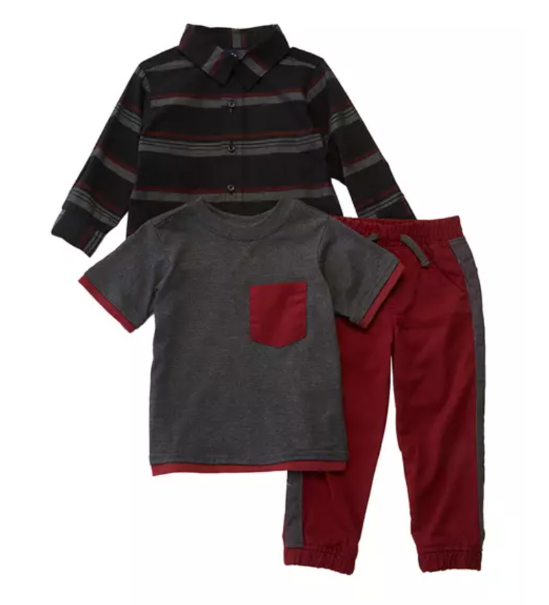 Little Rebels 3 Piece Toddler Shirt, Tee and Maroon Pants