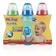 Nuby 3-Pack Non-Drip Standard Neck Bottles, 10 Ounce,