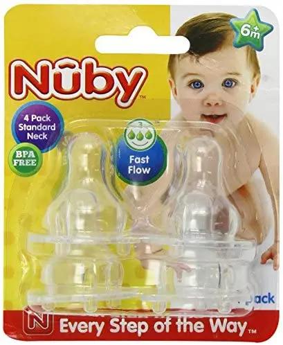 Nuby Standard Neck Nipples fast flow 4 pack Nuby