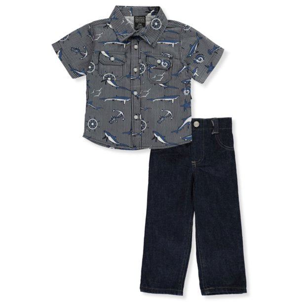 Quad Seven Baby boys Shark Stripes 2-piece set