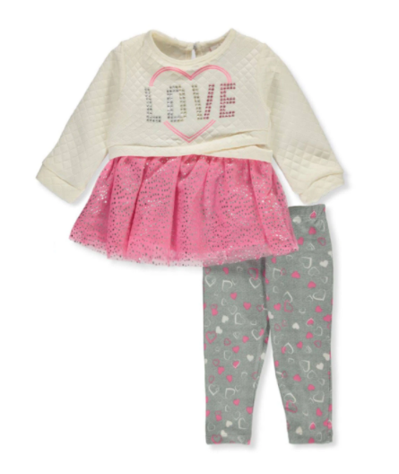 Real Love Baby Girls' Quilt Love 2-Piece Leggings Set Outfit