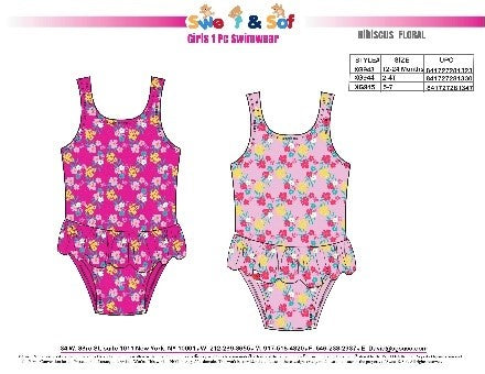 Sweet & Soft Girls SwimSuit Floral Hibiscus