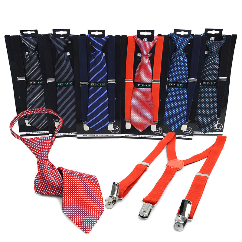 Umo Lorenzo Boy's  Zipper Tie & Suspender Set