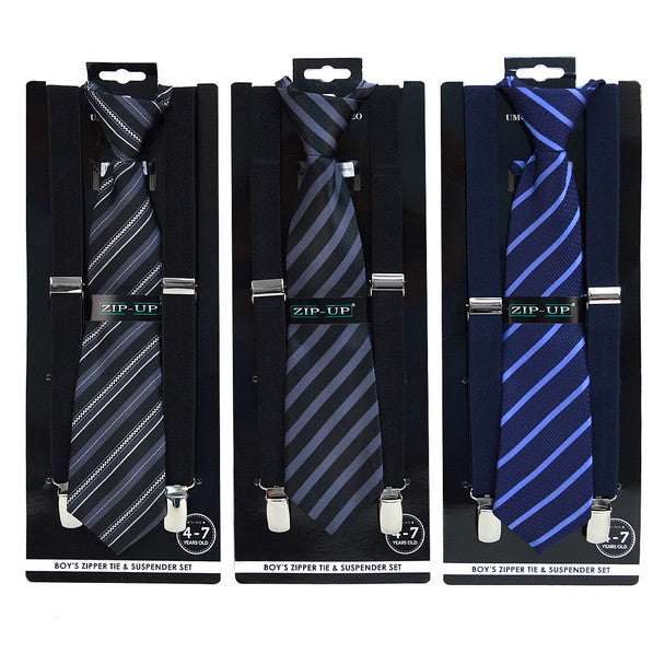 Umo Lorenzo Boy's  Zipper Tie & Suspender Set